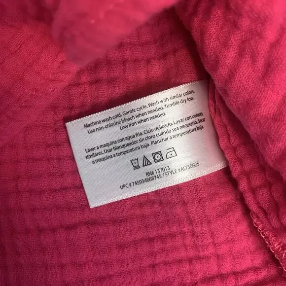 Three Dots Shirt Extra Large Cotton Gauze Pink‎ V-neck Short Sleeves XL - Picture 8 of 9